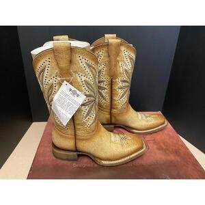 New! Youth Girls Corral Circle G Straw Laser Embroidery Western Boots. Size 4.5Y